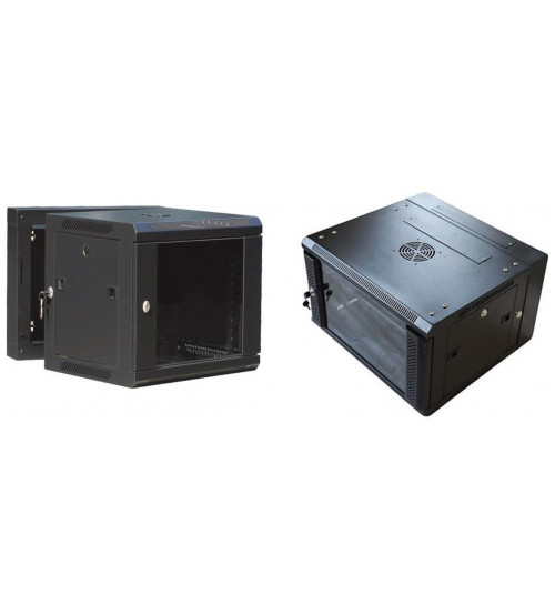 BNET WALL DOUBLE SECTION CABINET 9U 600X(500+100) WITH 2 FANS, 1 FIXED SHELF, BLACK 9005